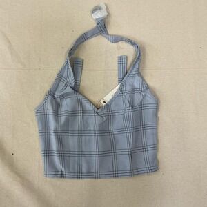 Light‎ blue plaid halter crop top 💙